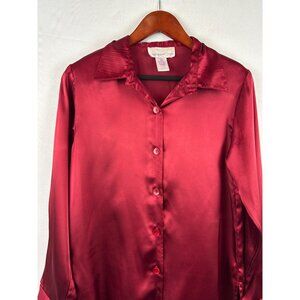 Susan Graver Style Satin Button-Up Blouse XS Red